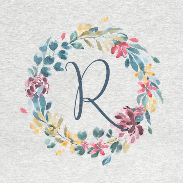 Floral Monogram R Colorful Full Blooms by floralmonogram